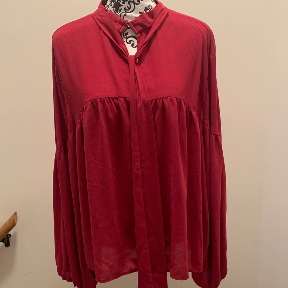 Eloquii Crimson Tie-Neck Blouse